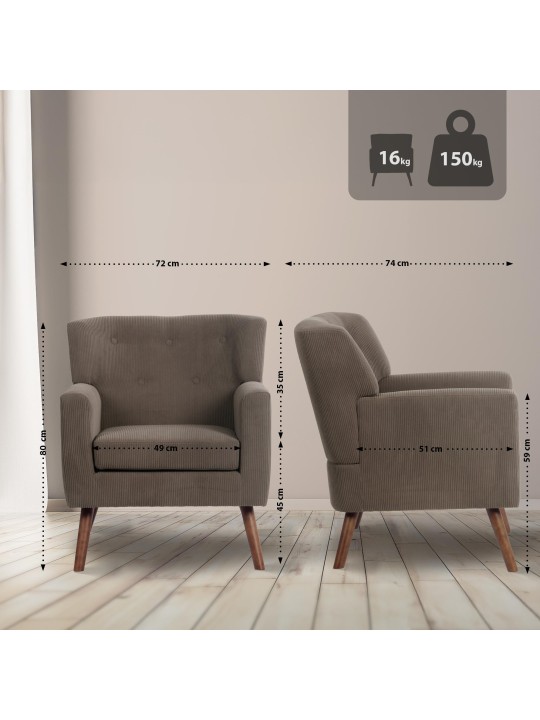 Fauteuil Kioni Cord, brun foncé