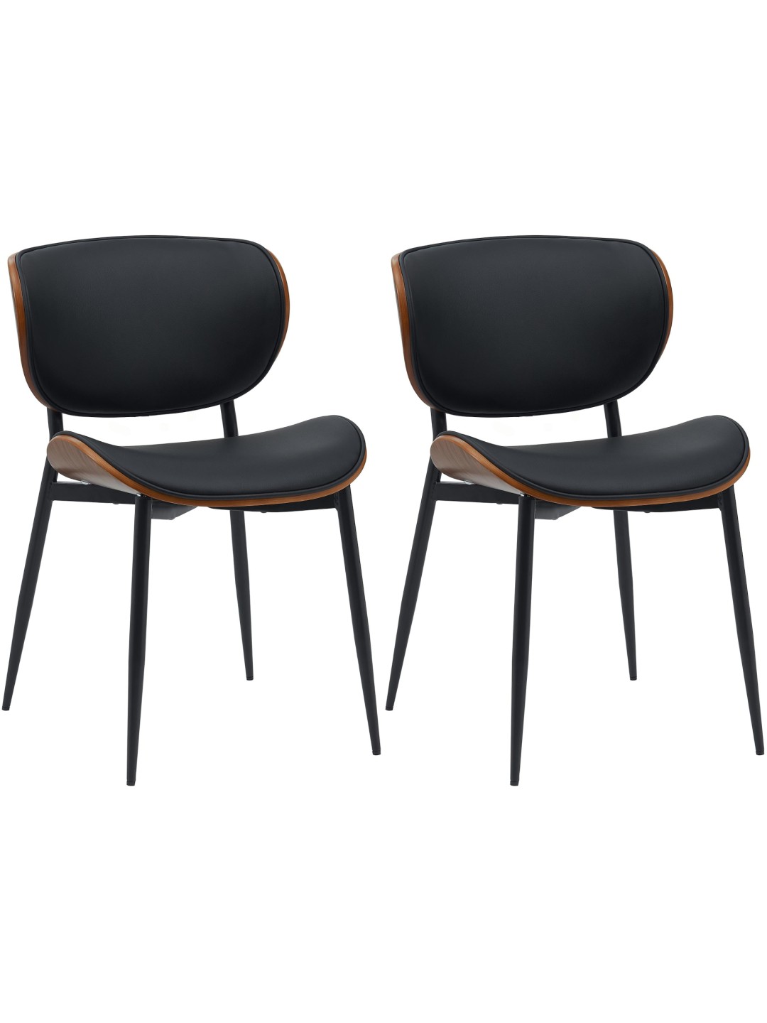 Lot de 2 chaises de salle à manger Enid simili cuir, noyer/noir
