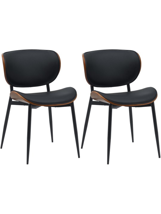 Lot de 2 chaises de salle à manger Enid simili cuir, noyer/noir