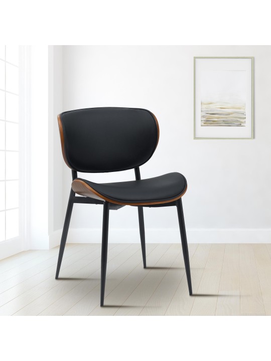 Lot de 2 chaises de salle à manger Enid simili cuir, noyer/noir