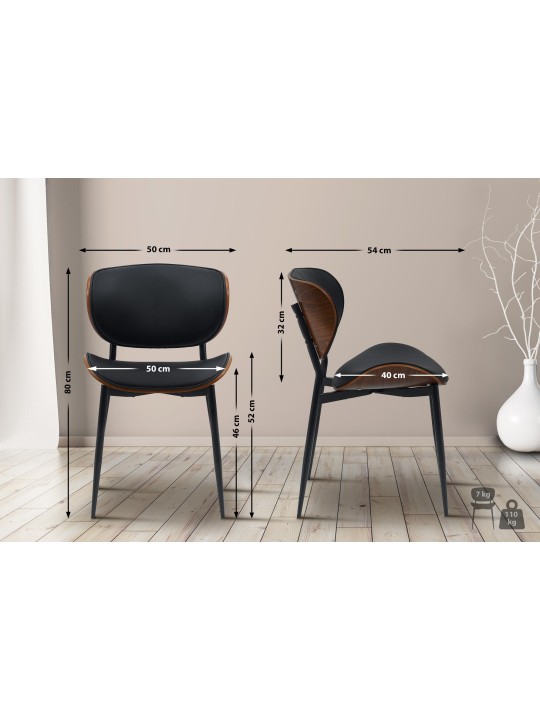 Lot de 2 chaises de salle à manger Enid simili cuir, noyer/noir