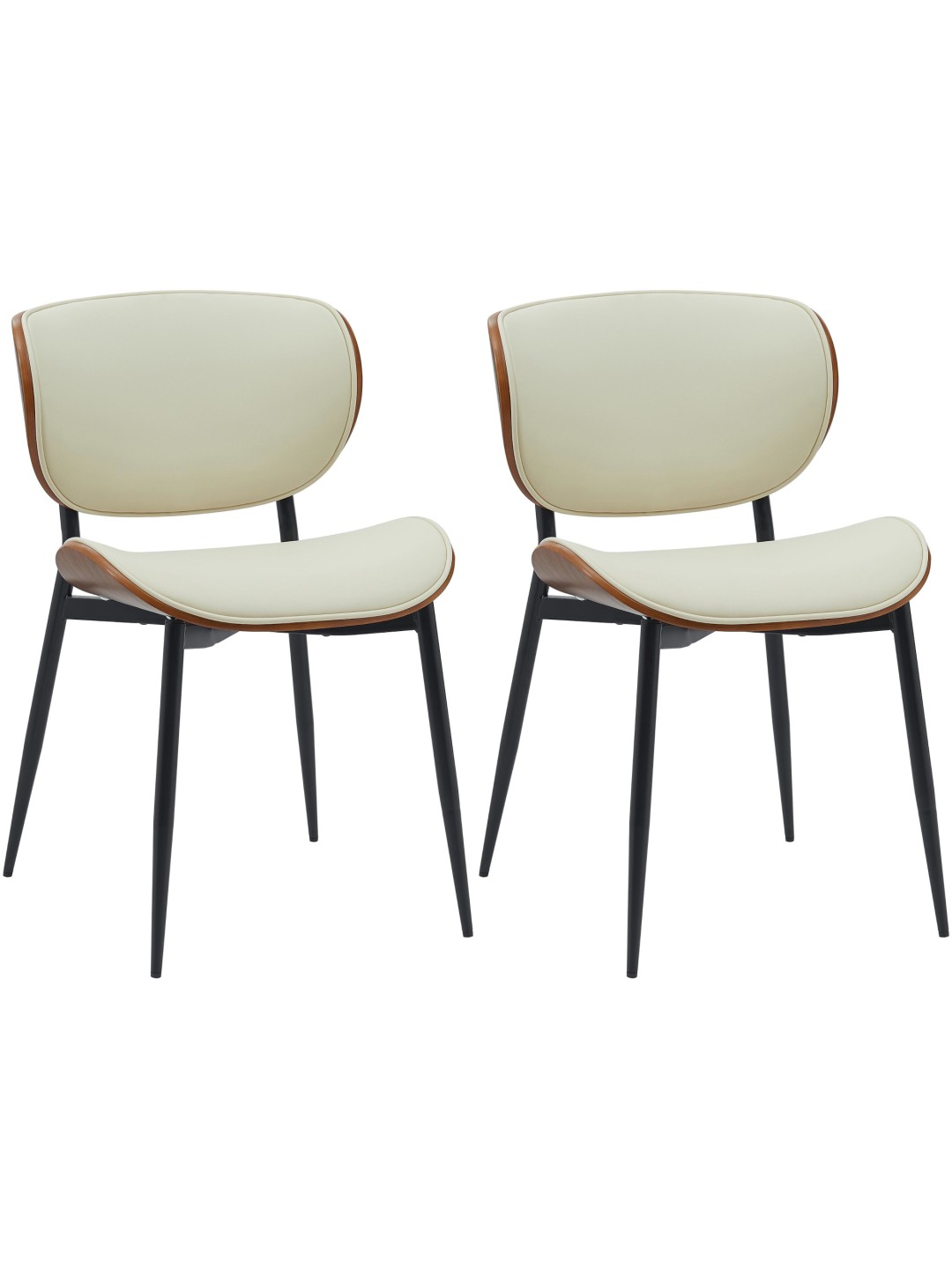 Lot de 2 chaises de salle à manger Enid simili cuir, noyer/crème
