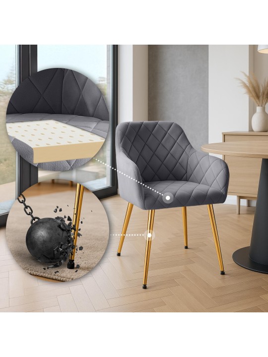 Chaise de salle à manger Monett velours G, gris foncé Chaise de salle à manger Monett velours G, gris foncé