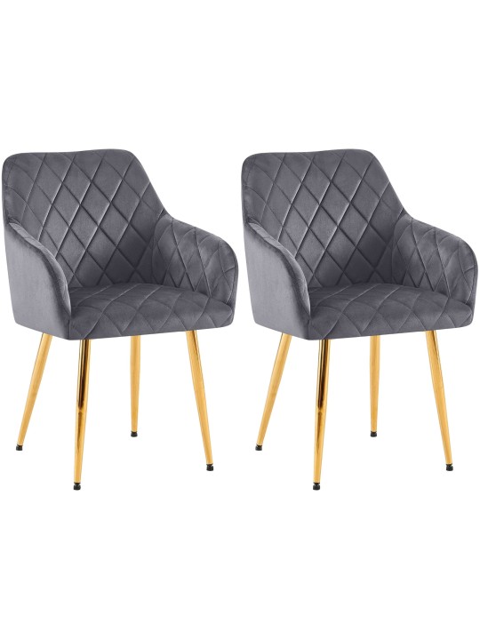 Lot de 2 chaises de salle à manger Monett velours G, gris foncé