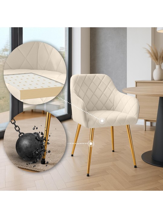 Lot de 2 chaises de salle à manger Monett velours G, crème