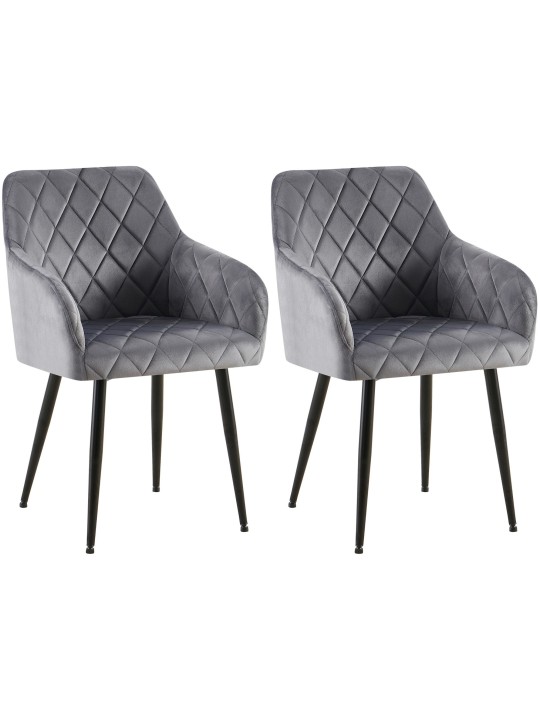 Lot de 2 chaises de salle à manger Monett velours B, gris foncé Lot de 2 chaises de salle à manger Monett velours B, gris foncé