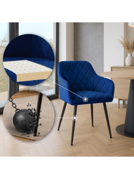 Lot de 2 chaises de salle à manger Monett velours B, bleu foncé Lot de 2 chaises de salle à manger Monett velours B, bleu foncé