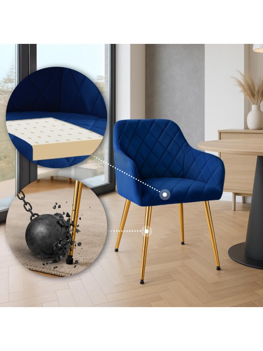 Lot de 2 chaises de salle à manger Monett velours G, bleu foncé Lot de 2 chaises de salle à manger Monett velours G, bleu foncé