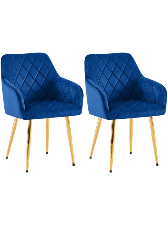 Lot de 2 chaises de salle à manger Monett velours G, bleu foncé Lot de 2 chaises de salle à manger Monett velours G, bleu foncé