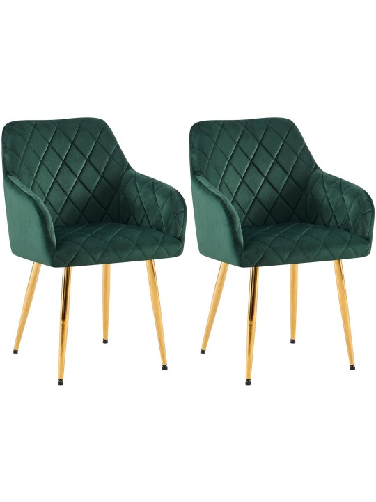 Lot de 2 chaises de salle à manger Monett velours G, vert Lot de 2 chaises de salle à manger Monett velours G, vert