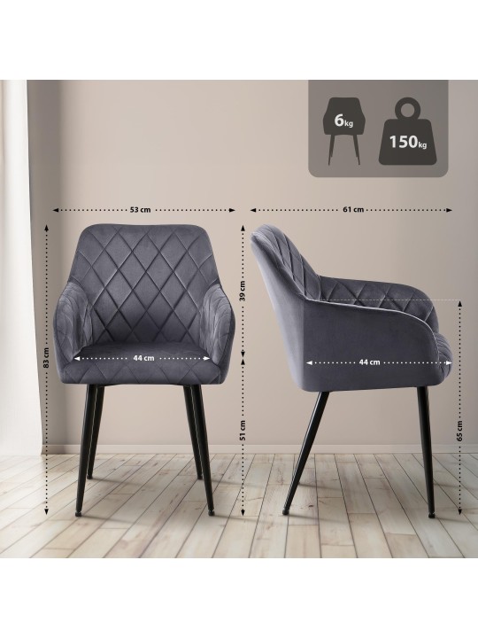 Chaise de salle à manger Monett velours B, gris foncé Chaise de salle à manger Monett velours B, gris foncé