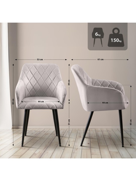 Lot de 2 chaises de salle à manger Monett velours B, gris Lot de 2 chaises de salle à manger Monett velours B, gris