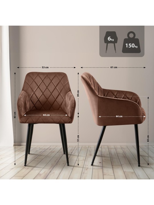 Lot de 2 chaises de salle à manger Monett velours B, brun Lot de 2 chaises de salle à manger Monett velours B, brun