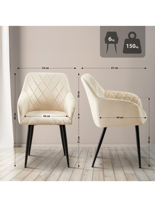 Lot de 2 chaises de salle à manger Monett velours B, crème Lot de 2 chaises de salle à manger Monett velours B, crème