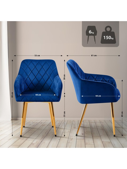 Lot de 2 chaises de salle à manger Monett velours G, bleu foncé Lot de 2 chaises de salle à manger Monett velours G, bleu foncé