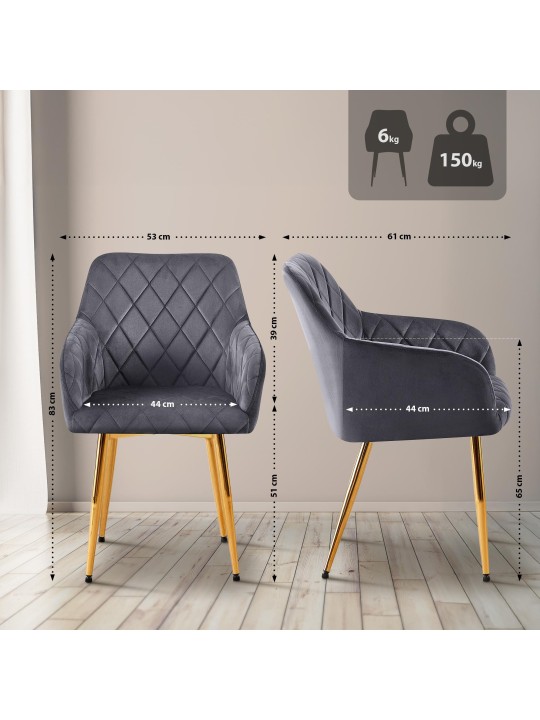 Lot de 2 chaises de salle à manger Monett velours G, gris foncé