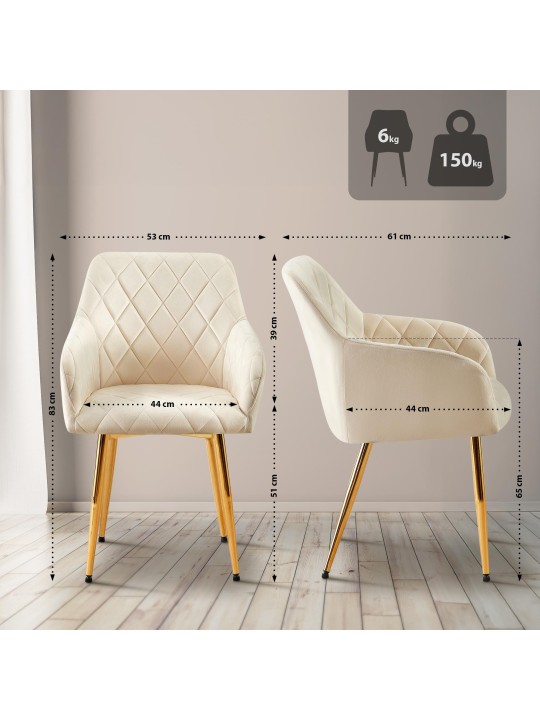 Lot de 2 chaises de salle à manger Monett velours G, crème