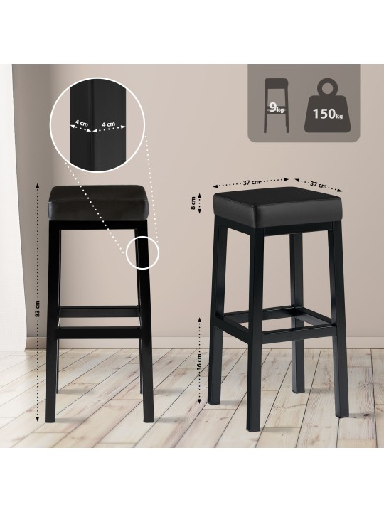 Tabouret de bar Taylor B85 simili cuir, noir