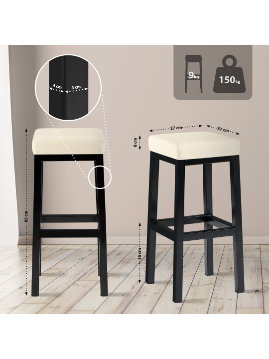 Tabouret de bar Taylor B85 simili cuir, crème