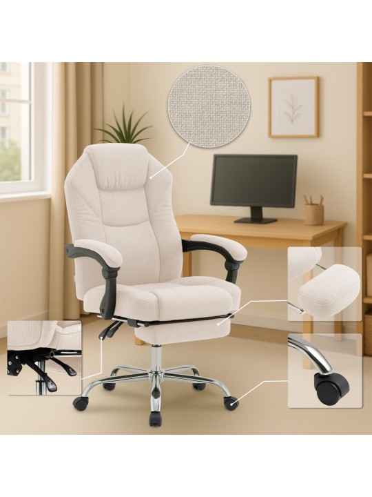 Chaise de bureau Castle en tissu, crème