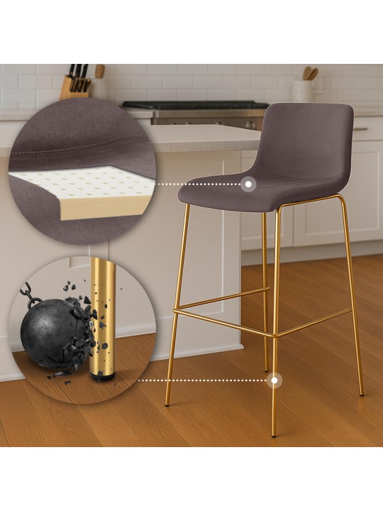 Tabouret de bar Hoover Velours 4 pieds Or, brun Tabouret de bar Hoover Velours 4 pieds Or, brun