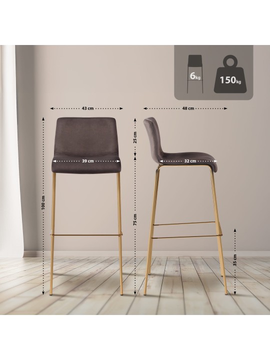 Tabouret de bar Hoover Velours 4 pieds Or, brun Tabouret de bar Hoover Velours 4 pieds Or, brun