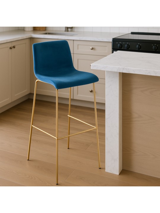 Tabouret de bar Hoover Velours 4 pieds Or, bleu