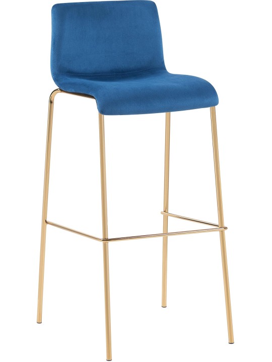 Tabouret de bar Hoover Velours 4 pieds Or, bleu