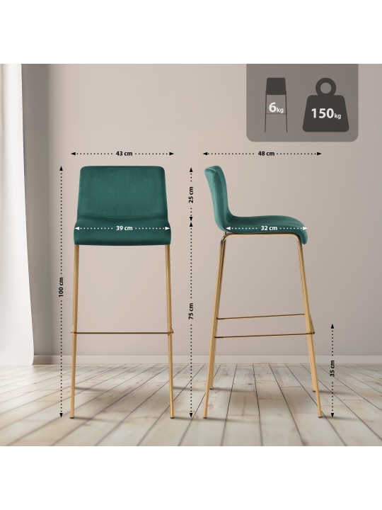 Tabouret de bar Hoover Velours 4 pieds Or, vert