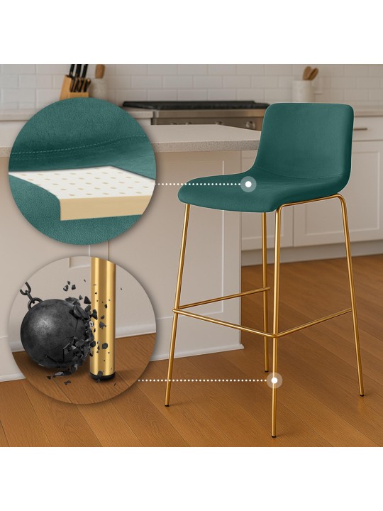 Tabouret de bar Hoover Velours 4 pieds Or, vert