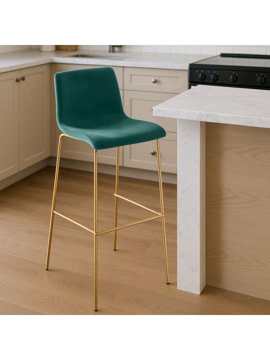 Tabouret de bar Hoover Velours 4 pieds Or, vert