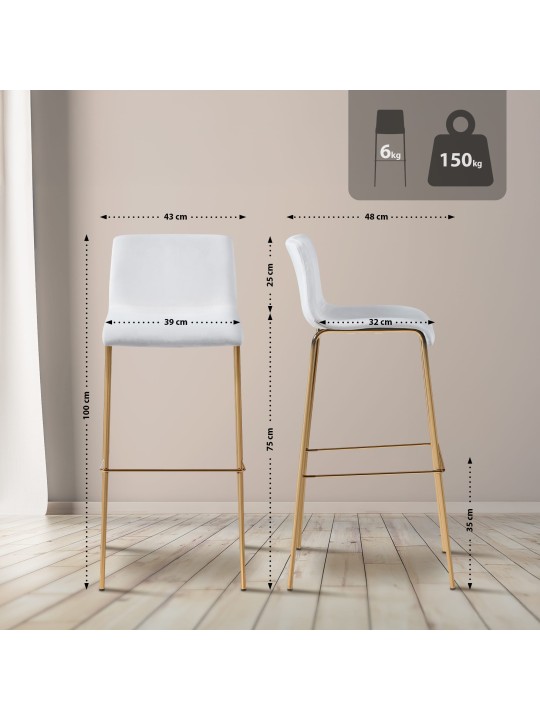 Tabouret de bar Hoover Velours 4 pieds Or, crème Tabouret de bar Hoover Velours 4 pieds Or, crème