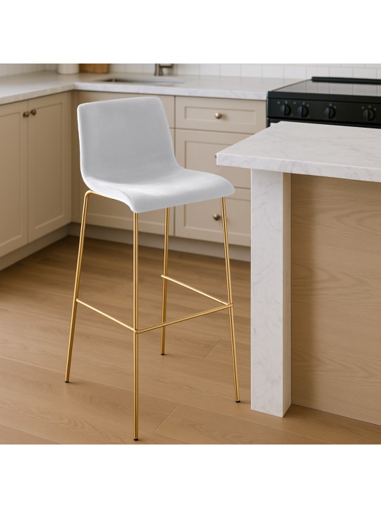 Tabouret de bar Hoover Velours 4 pieds Or, crème Tabouret de bar Hoover Velours 4 pieds Or, crème