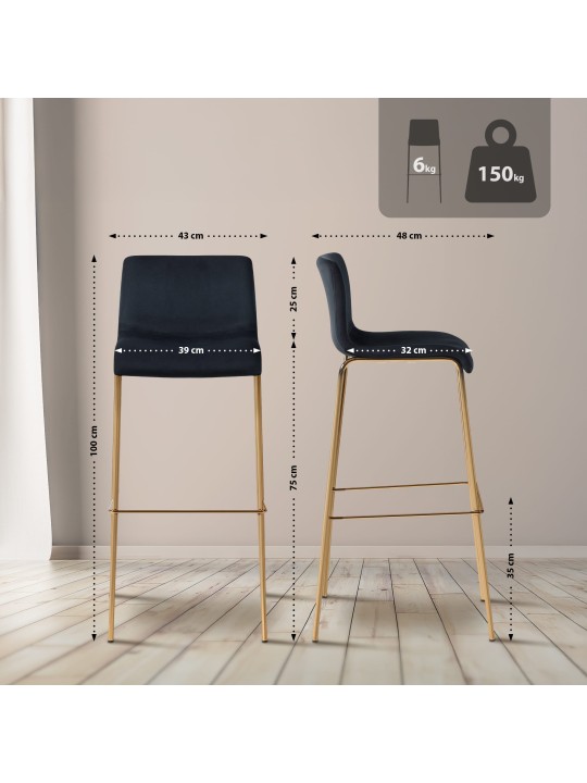 Tabouret de bar Hoover Velours 4 pieds Or, noir Tabouret de bar Hoover Velours 4 pieds Or, noir