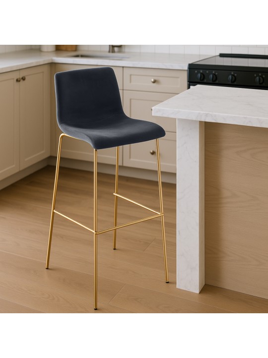 Tabouret de bar Hoover Velours 4 pieds Or, noir Tabouret de bar Hoover Velours 4 pieds Or, noir