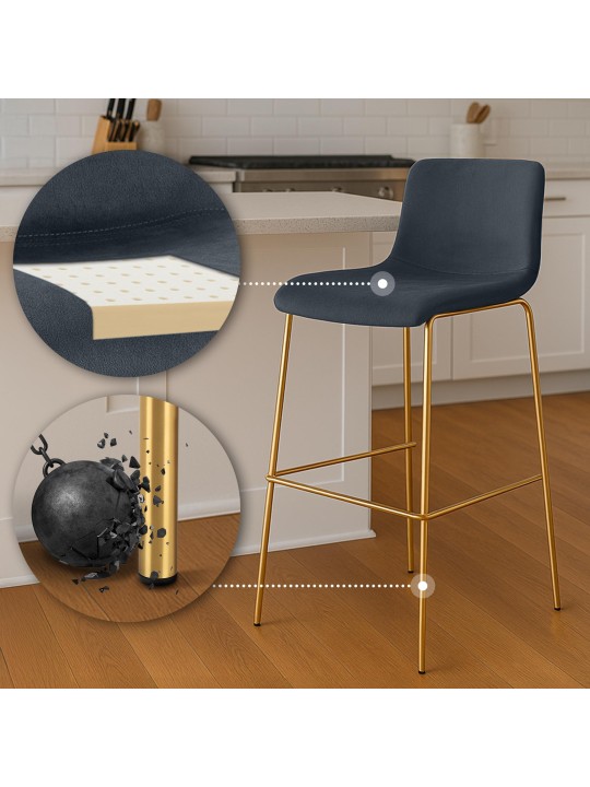 Tabouret de bar Hoover Velours 4 pieds Or, noir Tabouret de bar Hoover Velours 4 pieds Or, noir