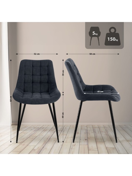 Chaise de salle à manger Sardna Cord, noir Chaise de salle à manger Sardna Cord, noir