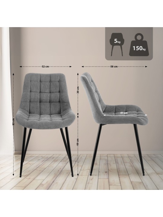 Chaise de salle à manger Sardna Cord, gris Chaise de salle à manger Sardna Cord, gris