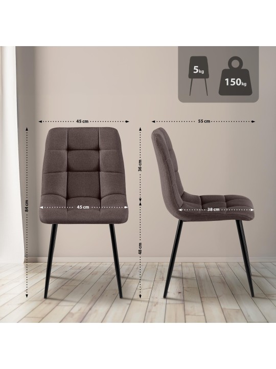 Lot de 4 chaises de salle à manger tissu Antibes, brun