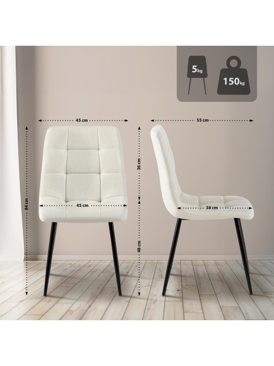 Lot de 4 chaises de salle à manger tissu Antibes, crème