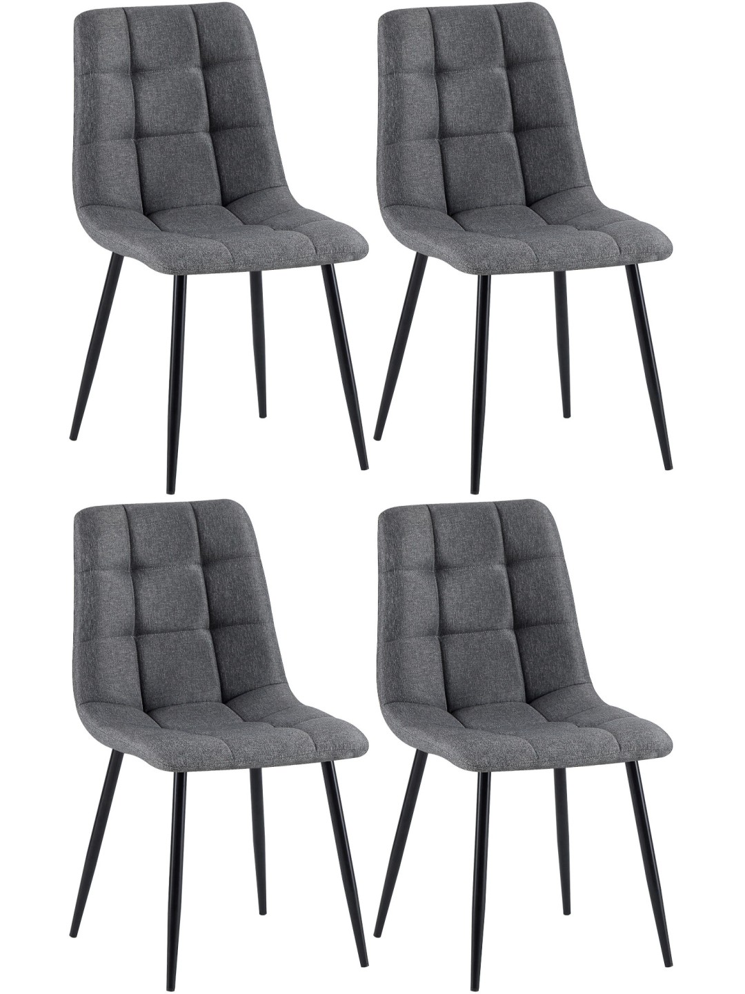 Lot de 4 chaises de salle à manger tissu Antibes, gris foncé