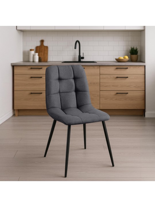Lot de 4 chaises de salle à manger tissu Antibes, gris foncé