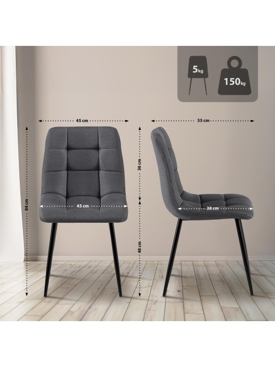 Lot de 4 chaises de salle à manger tissu Antibes, gris foncé