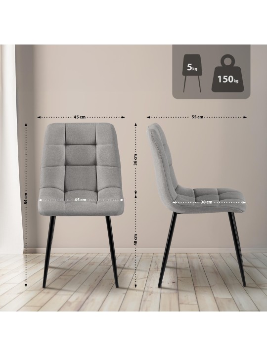 Lot de 4 chaises de salle à manger tissu Antibes, gris clair