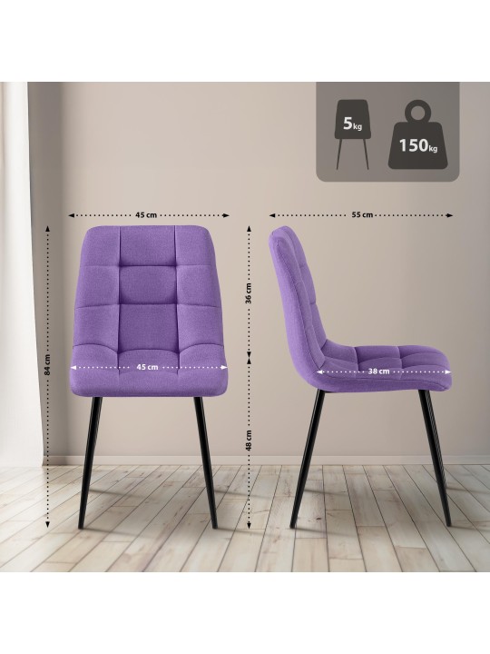 Lot de 4 chaises de salle à manger tissu Antibes, lilas