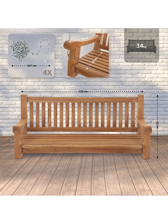 Banc à bascule Joyce 150 cm, teck