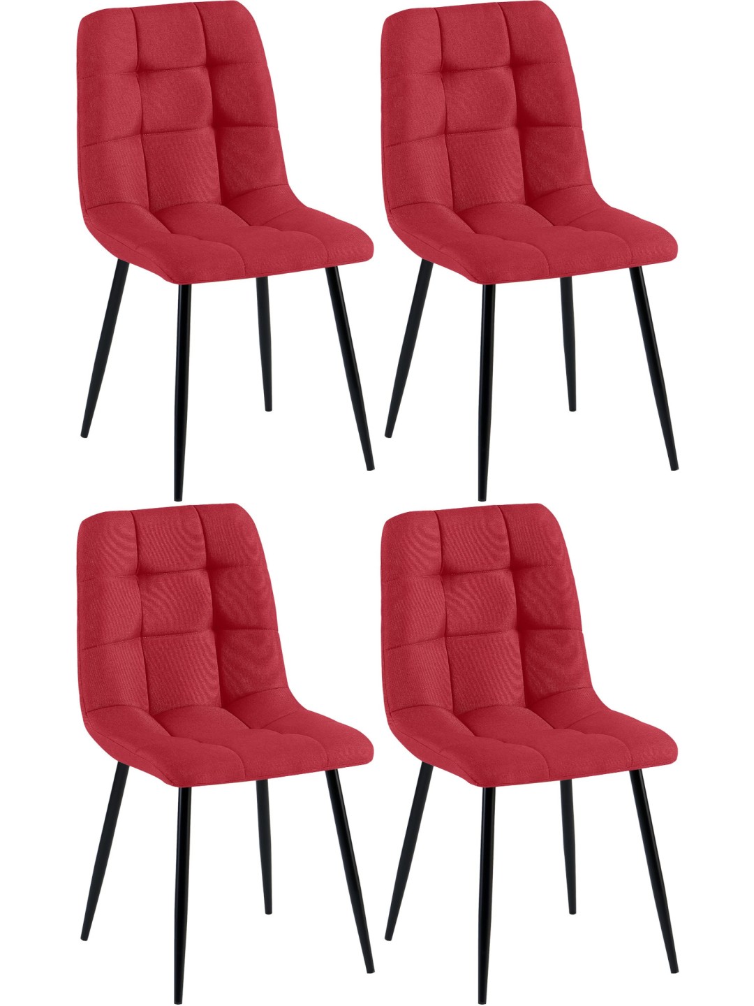 Lot de 4 chaises de salle à manger tissu Antibes, rouge