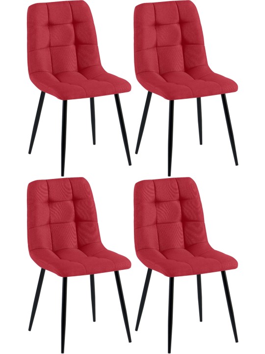 Lot de 4 chaises de salle à manger tissu Antibes, rouge