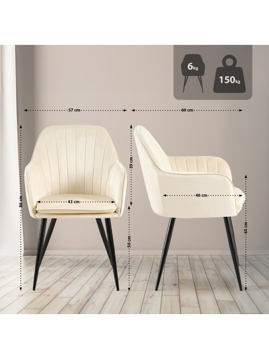 Chaise de salle à manger Cheryl velours, crème Chaise de salle à manger Cheryl velours, crème