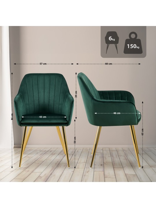 Chaise de salle à manger Cheryl velours or, vert Chaise de salle à manger Cheryl velours or, vert